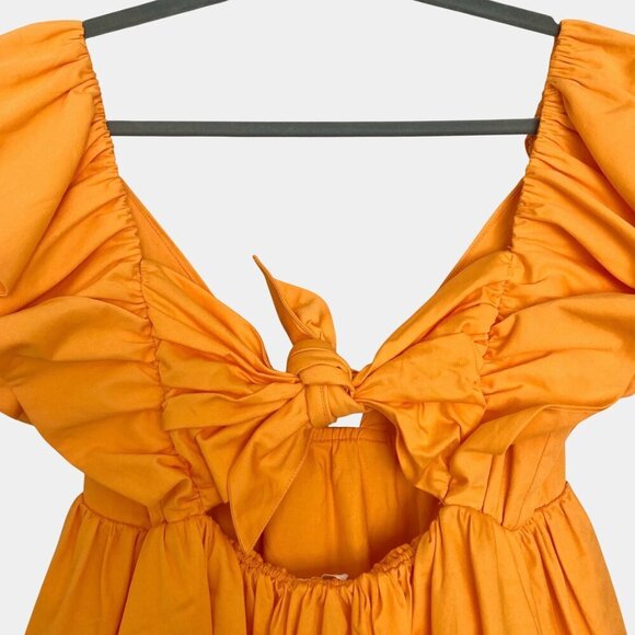 FOR LOVE & LEMONS Clementine Ruffled Tie Back Mini Dress Orange - Picture 11 of 14